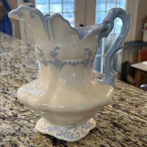 Vintage AMS Elegant Cream and Blue Ceramic Vase